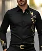 Camisa listrada masculina de manga comprida estilo europeu e americano para primavera e outono com estampa digital 3D em estilo cowboy western