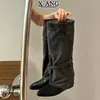 2026 Nuevas Botas de Tacón Cuadrado Puntiagudas de Estilo Vintage de 4 cm de Altura Botas Vaqueras Altas para Mujer