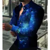 Camisa con estampado 3D para hombre, nueva, europea y americana, de moda, fresca, cárdigan de manga larga, top