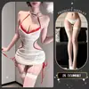 Lencería de Enfermera Sexy, Pura Pasión, Camisón Sexy, Cuello Halter, Banda para el Vientre, Falda Corta que Ceñe la Cintura, Cubre Cadera, Uniforme de Juego de Rol para No Quitar