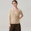 Nova coleção outono e inverno: cardigã de cashmere com decote V e lantejoulas, suéter de tricô casual feminino, casaco suéter curto e de corte solto