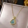 Corrente de clavícula em aço titânio estilo nacional retrô pingente de cadeado da paz de jade temperamento versátil acessórios de estilo chinês de alta qualidade