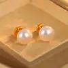 Nuevos Aretes Redondos Planos Mapei Perla para Mujer, Aretes de Lujo Ligero de Alta Gama, Aretes de Moda Rosa Flor de Cerezo