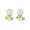 Pendientes de Plata Recubierta de Oro Real de 18K con Aguja de Plata y Perla Estrella, Pendientes de Moda y Versátiles, Pendientes Exquisitos y de Alta Gama para Mujer
