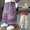 Pantalones Cargo para Niños Niños 2026 Primavera y Otoño Nuevo Estilo Pantalones Jogger Bebé Color Sólido Casual Largos Modernos y Versátiles