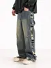 Suministro Directo de Fábrica Jeans Retro Desgastados Vintage Sueltos de Pierna Ancha para Hombre Pantalones Largos Rectos Sueltos de Verano