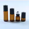 Botella de 1 ml con roll-on, botella de 2 ml con aplicador de bola, botella de 5 ml de vidrio para muestras pequeñas de viaje, color marrón, en stock