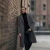 Casaco de lã masculino de comprimento médio, casaco de lã estilo terno de negócios para outono e inverno, modelagem solta, trench coat até o joelho, disponível em várias cores e em estoque