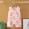 Macacão de Bebê Verão Estilo Coreano para 1-18 Meses, Roupa de Bebê Unissex, Macacão Leve de Algodão Sem Mangas com Fechamento entre as Pernas