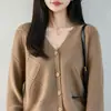 Suéter de algodón puro, nuevo cárdigan de punto con cuello en V para otoño e invierno, abrigo para mujer, prenda exterior holgada, capa base engrosada, mangas largas