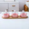 Tigela de Cerâmica para Sobremesa com Tampa de Vidro Transparente, Assadeira para Forno, Copo para Pudim, Prato Frutífero Criativo Dividido, Caixa de Armazenamento para Lanches