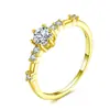 Anel de prata esterlina banhado a ouro 14K 925 com 7 pequenos diamantes quebrados, delicado, pequeno e fresco, estilo agete japonês, joia