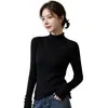 Tricô feminino com gola alta franzida em camadas, suéter elegante para outono e inverno