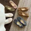 Sapatilhas Baixas de Lã Femininas Sapatos de Cano Baixo Simples Outono Novo Bico Redondo Laço Couro Genuíno Confortáveis Sapatos Simples de Pelo Femininos