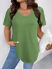 Amazon Ropa Europea y Americana Transfronteriza Verano Nuevo Color Puro Holgado Manga Corta Cuello en V Tejido Talla Grande Holgado Manga Corta Camiseta