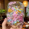 Taza de Flores Secas con Forma de Nube Venta al por Mayor Transfronteriza, Taza de Beber Creativa en Espiral de Alta Estética, Taza de Doble Pared de Vidrio de Borosilicato con Flores Reales