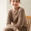 Suéter de Lã Espesso Gola Redonda de Sete Pontos Dupla Malha Colorido Cashmere Casual Feminino Versátil Peça Externa Suéter Elegante