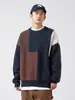 Suéter de Bloques de Color Patchwork Texturizado de Canalé para Hombre, Nuevo Otoño e Invierno Estilo Japonés Holgado Tendencia Marca Tejido Grueso Suéter Pesado