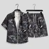 Traje de seda de hielo para hombre, camisa de manga corta de verano de secado rápido, pantalones cortos de playa holgados de talla grande, conjunto de dos piezas para pareja