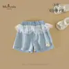 VerãoVerão Novos Calções Jeans Rasgados de A-Class para Bebês Meninas Calções Respiráveis com Apliques de Desenho