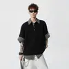 Camisa Polo Falsa Duas Peças Manga Curta Masculina Verão 2026 Design de Retalhos Ombro Normal Camiseta Marca Tendência Moda Meia-Manga para Casal
