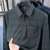 Nueva Camisa Polo de Otoño para Hombre con Bolsillo Casual a Rayas para Hombre de Mediana Edad Manga Larga de Negocios Camiseta Base para Hombre