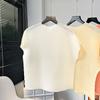 Camiseta de manga corta de verano para mujer, color liso, cuello redondo, holgada, elegante, sencilla, combinable, plisada, fina.