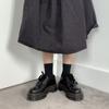 1461 Piel Genuina 3 Ojales Suela Gruesa Plataforma Media Zapatos de Suela Gruesa Negro Piel de Vaca Mismo Estilo para Mujer Zapatos Pequeños de Piel para Mujer