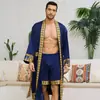 Traje de Bata de Satén y Shorts Estilo Barroco Europeo y Americano Transfronterizo Pijama Ropa de Casa para Hombre 3403+3397