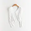 Yuyue Outono Nova Camiseta Feminina de Seda de Amora Levemente Solta Manga Longa Jaqueta Feminina Blusa de Tricô Top Cardigã com Decote V
