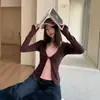 Camisa Base de Manga Larga Retorcida de Color Contrastante Estilo Coreano Falsa de Dos Piezas para Mujer Otoño Nueva Llegada Diseño de Cuello en V Adelgazante Top