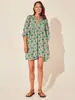 Moda Transfronteriza para Mujer Cuerda de Corbata Floral Manga Corta Holgada Casual Vestido de Ram Falda de Vacaciones en la Playa