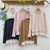 Suéter Pulôver com Barra Patchwork 2025 Artístico Simples Gola Redonda Macio Quente Versátil Solto Casual Top para Mulheres