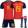 Camisa Titular da Copa do Mundo de 2026 da Espanha Número 19 Yamal, Número 17 Williams, Número 20 Pedri Conjunto de Uniforme de Futebol