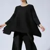 Conjunto de Top Plissado e Calça Wide-Leg Miyake 2025 Novo de Alta Qualidade com Design Assimétrico para um Visual Emagrecedor e Artístico