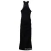 Comercio Exterior Transfronterizo Nueva Ropa para Mujer Estilo Europeo y Americano Moda Sexy con Escote Halter Patchwork Sin Mangas Hombros Descubiertos Vestido Largo