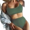 Traje de baño dividido nuevo 2025 para mujer, bikini sexy de color sólido europeo y americano, traje de baño cruzado de cintura alta, venta al por mayor de bikini