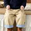 Conjunto infantil retro estilo coreano: suéter diagonal con botones para bebé y pantalones casuales con dobladillo enrollado, conjunto elegante de dos piezas para salir, ropa para niños
