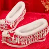 [Borla Blanca Fengxiang] Zapatos de Boda Xiuhe Originales Chinos, Zapatos de Boda para Novia Estilo Antiguo Dinastía Han, Zapatos Bordados