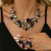 Conjunto de Colar e Brincos Florais Europeus e Americanos Populares Transfronteiriços, Joias com Pedras de Cristal, Acessórios de Vestuário para Noivas e Senhoras para Banquetes