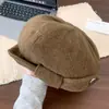 Sombrero Bombín de Ala Ancha con Hebilla Metálica Dulce Japonés para Mujer Otoño Invierno Moda Retro Versátil Boina Sombrero Octagonal