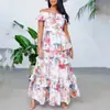 Vestido Largo Estampado con Volantes de Cuello Redondo y Manga Larga Nuevo de Verano 2027 para Mujer, Vestido de Moda Estilo Vacacional para Mujer