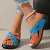 Sandalias casuales de cuña plana de talla grande para comercio exterior, nuevo modelo 2025 con tiras finas cruzadas, sandalias de punta abierta de color liso tipo boca de pez para comercio transfronterizo