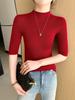 Suéter Delgado de Lana Peinada para Mujer Cuello Medio Alto Sin Costuras de Una Pieza Tejido Camiseta Base Primavera y Verano Nuevo Ajustado Manga Larga