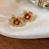 ¡Elegancia clásica! Aretes cuadrados de flor con tachuelas de circonia color café, aretes Maillard, sensación de lujo ligero y alta gama, aretes para mujer