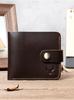 NT008 Botão Masculino Couro Genuíno Pequena Bolsa para Dinheiro e Cartões Nova Carteira Simples Fina Couro Bovino Camada Superior Carteira para Jovens