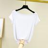 Nueva camiseta de verano modal con cuello descubierto, top sexy de moda para mujer, camiseta de manga corta elástica de estilo coreano de talla grande