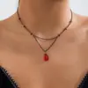 Popular Collar Gótico con Forma de Y de Amazon Personalizado Gótico Cuentas de Cristal Negras y Rojas Collar de Lágrima Joyería para Niñas