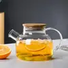 Tetera de Vidrio de Borosilicato para Agua Fría, Tetera Resistente a Altas Temperaturas, Tetera para Té de Flores, Tetera de Salud para el Hogar, Tetera de Vidrio con Tapa de Bambú