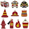Liga de Zinco Série Bombeiro Pingente Gota de Óleo Caminhão de Bombeiros Pingente de Capacete Pulseira DIY Chaveiro Acessórios de Joias